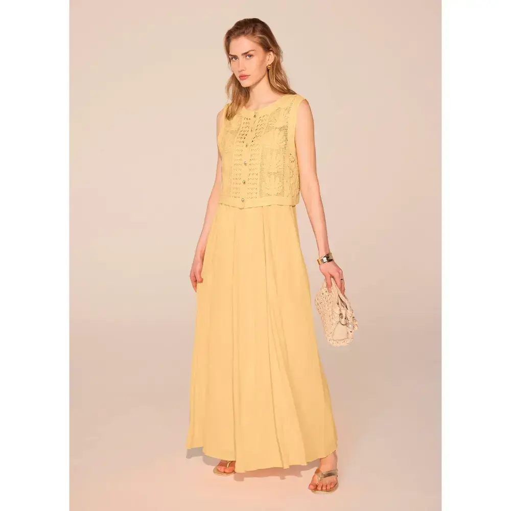 Mint Velvet Yellow Crochet Shell Midi Dress